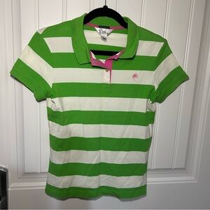 Vintage Lilly Pulitzer Shrunken Green & White Stripe Short Sleeve Polo Small